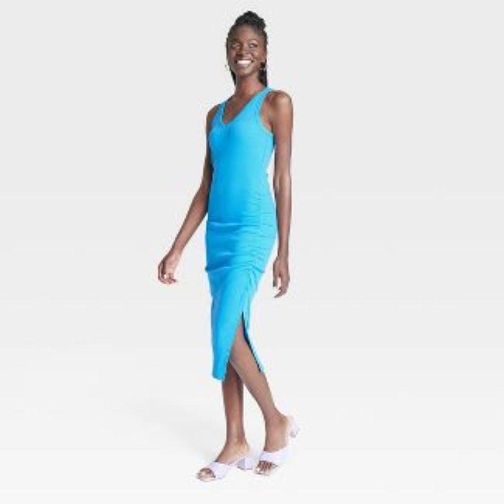 Turquoise Ruched Dress - Picture 2 of 3